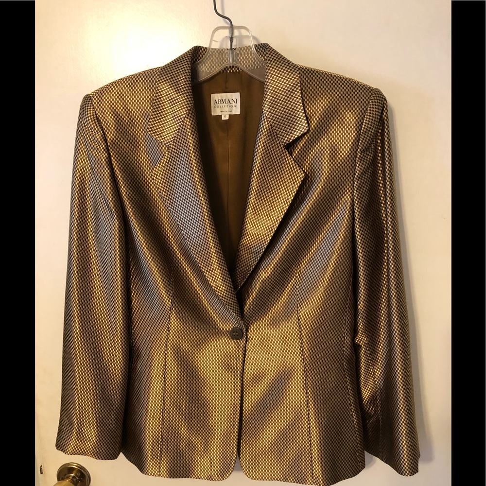 Armani Collezioni Satin Checked Gold Dress Blazer